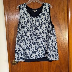 Plus size navy blue and white floral print dressy tank